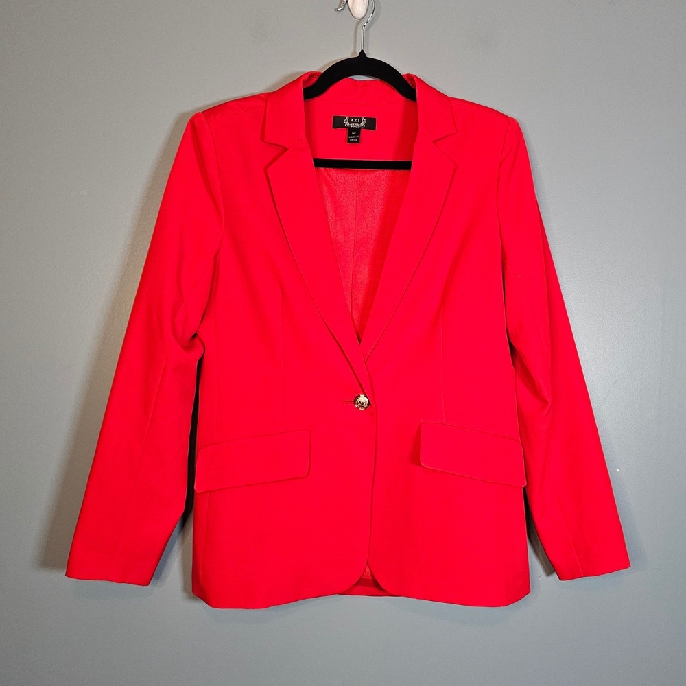 AZI‎ New York Red Single Button Blazer Jacket Women's Size Medium